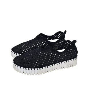 Ilse Jacobsen Tulip Perforated Slip On Shoes, Black, Platform,Size 39 / US 8.5-9